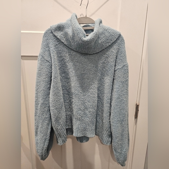ruby moon Sweaters - Ruby Moon Blue Plush Cowl Neck Pullover Sweater XL Soft Fuzzy Cozy Teddy Knit